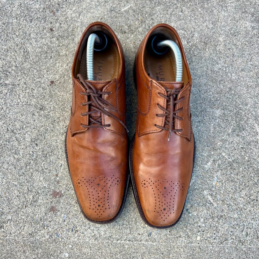 Johnston & Murphy 9.5M Tan Brown Leather Brogue Ellisworth Lace Up Dress Shoes - Picture 3 of 10